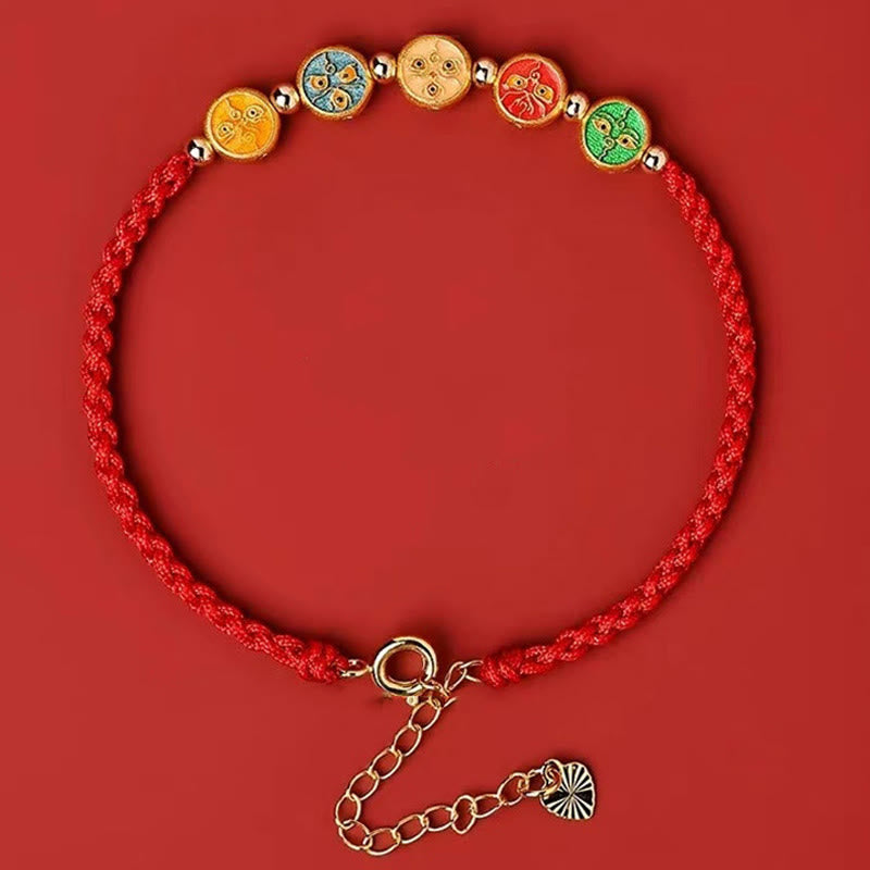 Pulsera de plata de ley 925 con cinco formas de conexión con el dios de la riqueza y Buddha Stones con hilo rojo - image 1