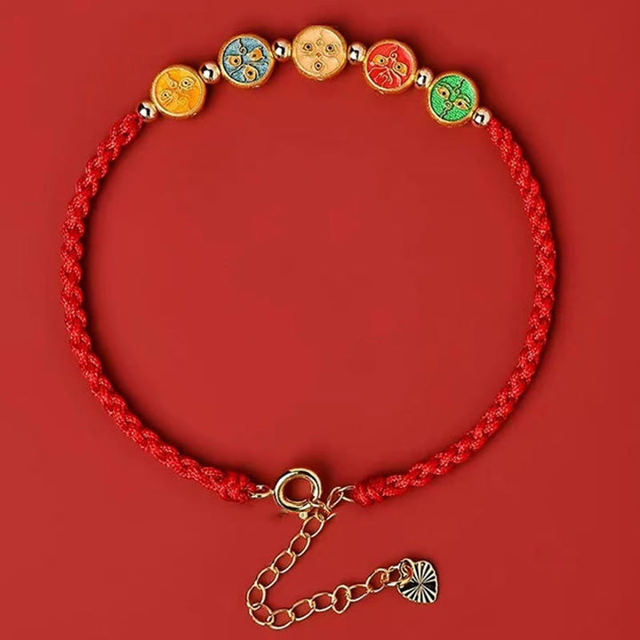 Pulsera de plata de ley 925 con cinco formas de conexión con el dios de la riqueza y Buddha Stones con hilo rojo - image 1