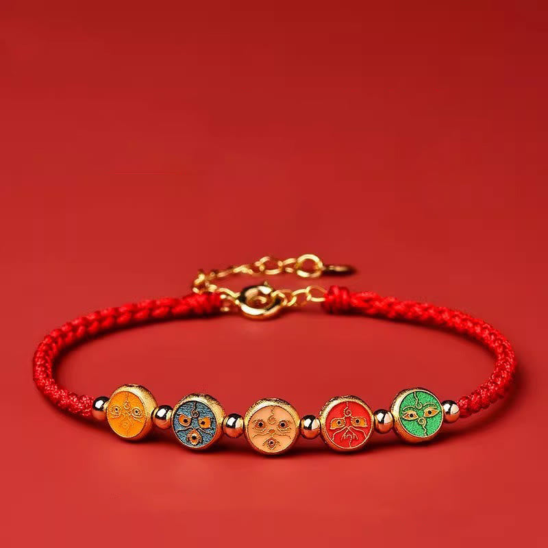 Pulsera de plata de ley 925 con cinco formas de conexión con el dios de la riqueza y Buddha Stones con hilo rojo - image 9