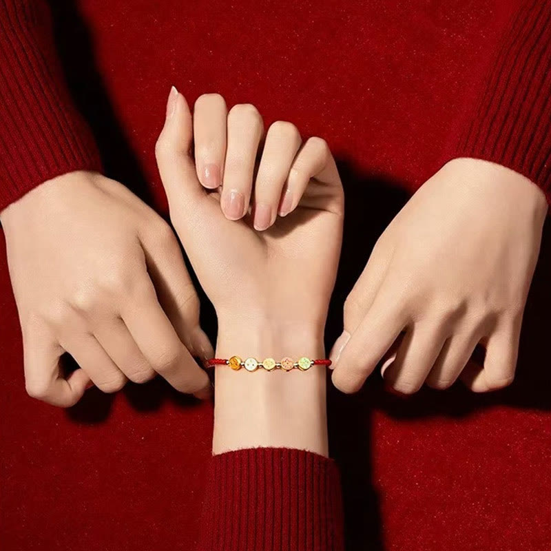 Pulsera de plata de ley 925 con cinco formas de conexión con el dios de la riqueza y Buddha Stones con hilo rojo - image 4