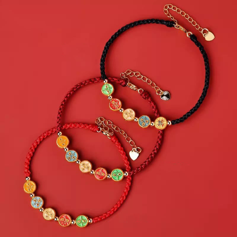 Pulsera de plata de ley 925 con cinco formas de conexión con el dios de la riqueza y Buddha Stones con hilo rojo - image 2