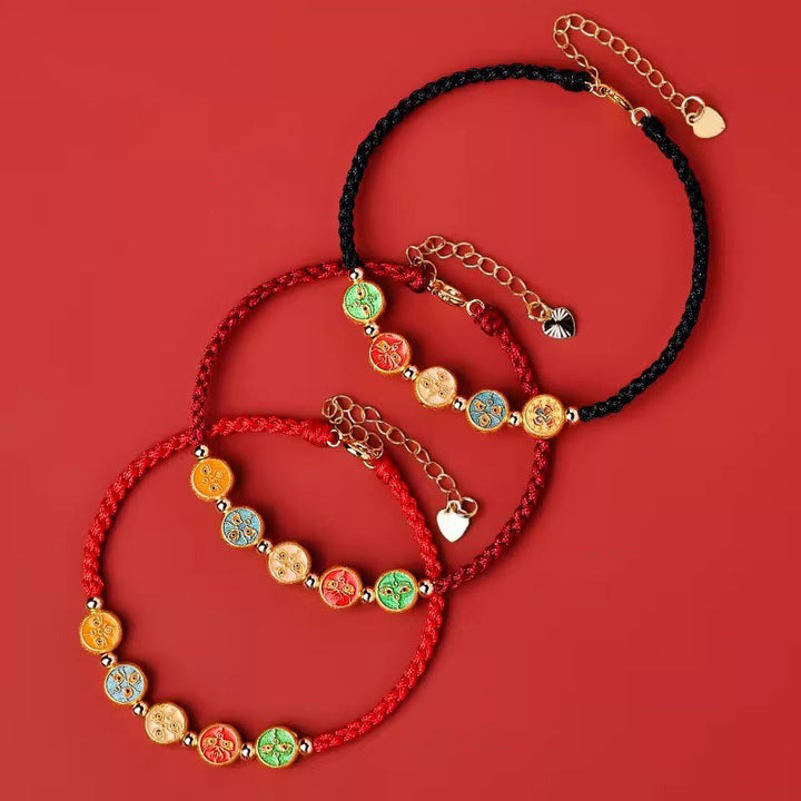 Pulsera de plata de ley 925 con cinco formas de conexión con el dios de la riqueza y Buddha Stones con hilo rojo - image 2