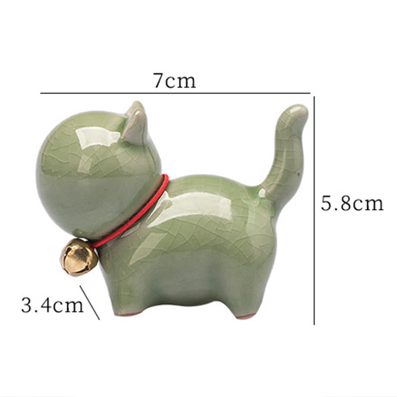 Figura decorativa de cerámica para escritorio del hogar con forma de gato y campana de la suerte en Buddha Stones - image 7
