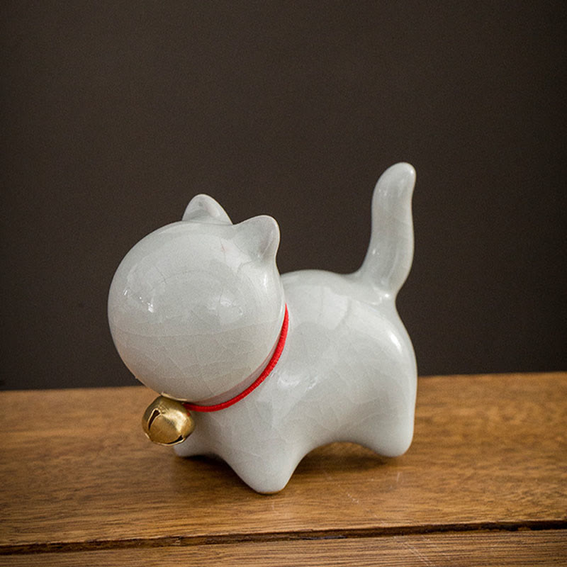 Figura decorativa de cerámica para escritorio del hogar con forma de gato y campana de la suerte en Buddha Stones - image 10