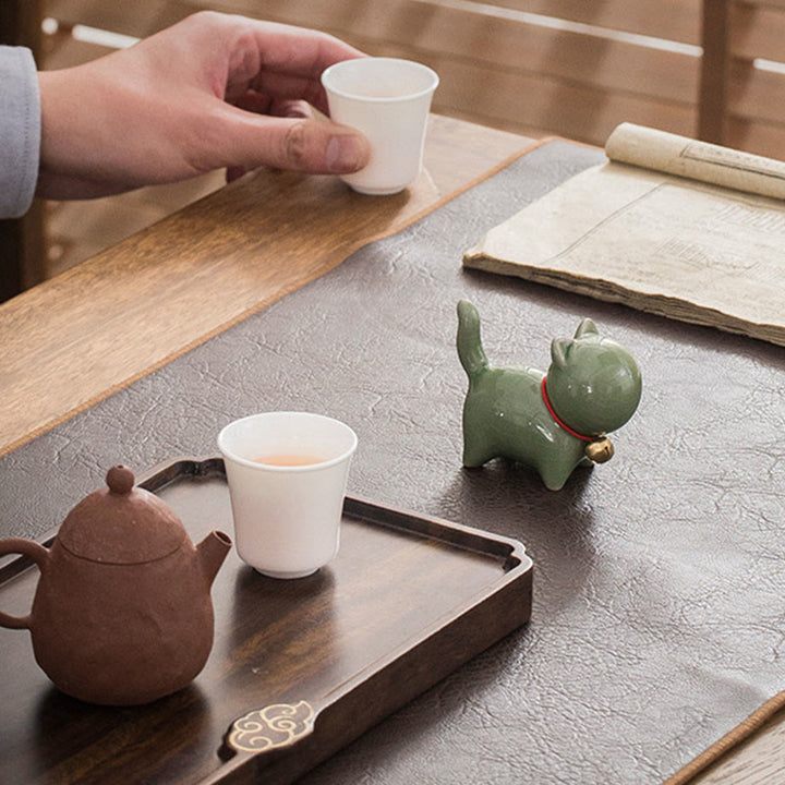 Figura decorativa de cerámica para escritorio del hogar con forma de gato y campana de la suerte en Buddha Stones - image 5