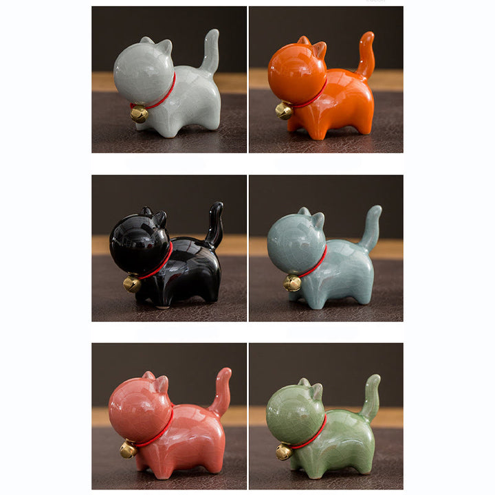 Figura decorativa de cerámica para escritorio del hogar con forma de gato y campana de la suerte en Buddha Stones - image 21