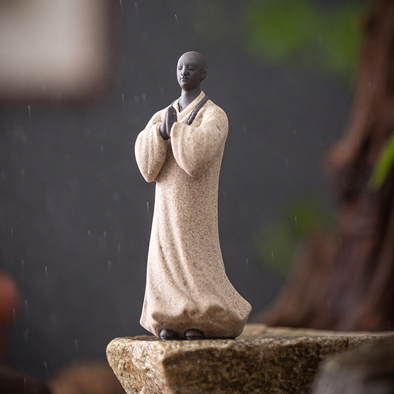 Figura de monje meditando y rezando con Buddha Stones, cerámica, compasión, serenidad, decoración del hogar - image 12