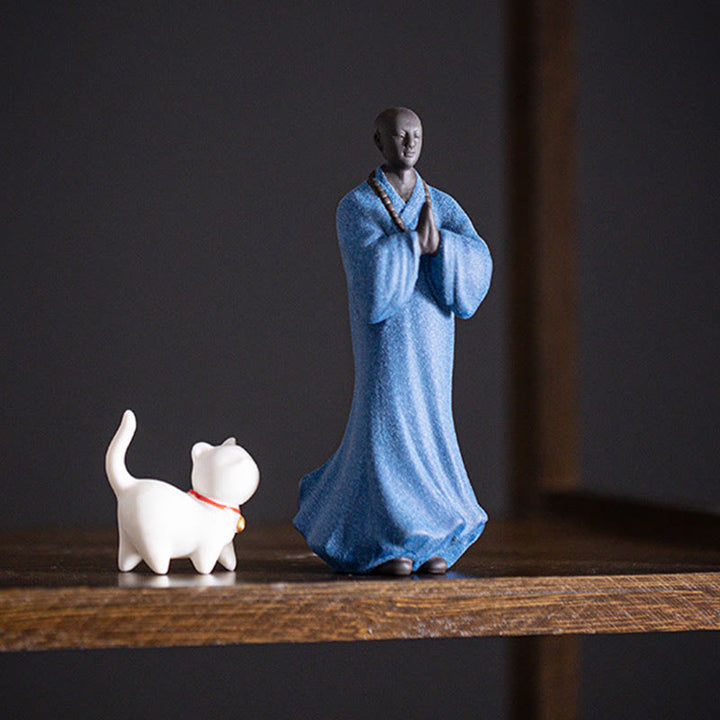 Figura de monje meditando y rezando con Buddha Stones, cerámica, compasión, serenidad, decoración del hogar - image 22