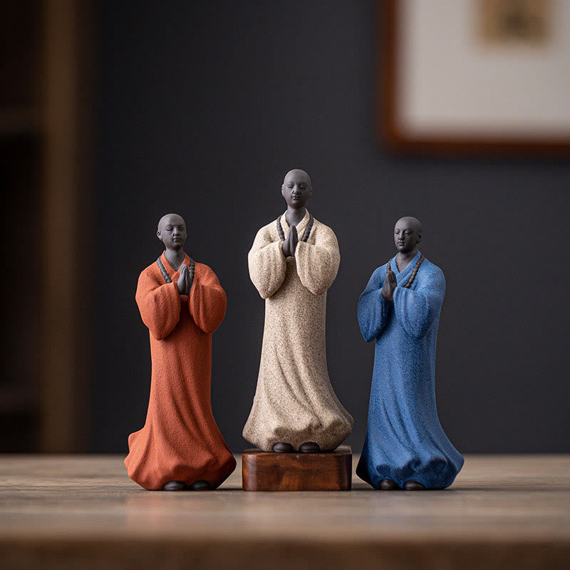 Figura de monje meditando y rezando con Buddha Stones, cerámica, compasión, serenidad, decoración del hogar - image 1