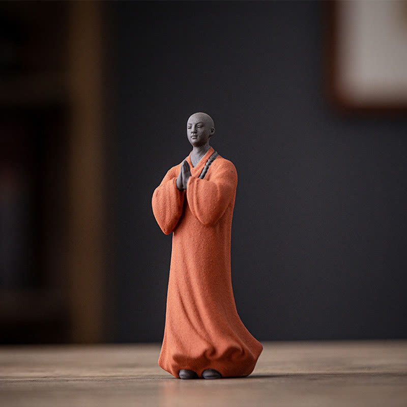 Figura de monje meditando y rezando con Buddha Stones, cerámica, compasión, serenidad, decoración del hogar - Monje naranja 5*5*13cm - image 4