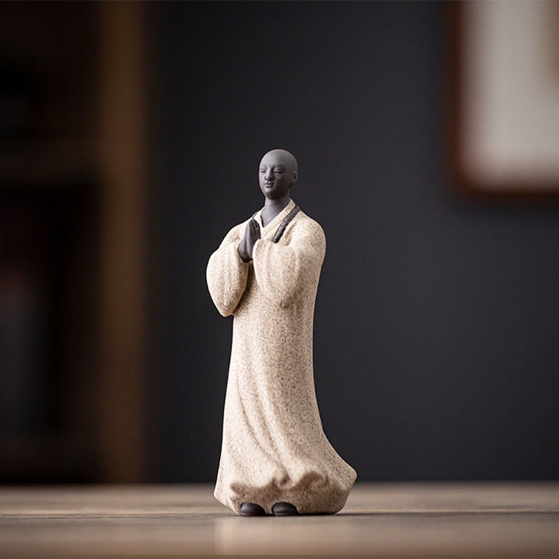 Figura de monje meditando y rezando con Buddha Stones, cerámica, compasión, serenidad, decoración del hogar - Monje blanco 5*5*13cm - image 11