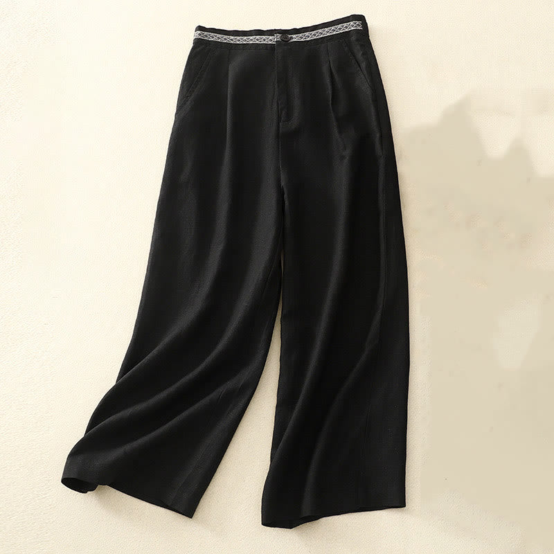 Pantalones de lino y algodón elásticos con bolsillos y botones en la parte delantera y trasera de color liso con Buddha Stones para mujer - Negro - US8-10，UK/AU12-14，EU40-42 (2XL) - image 30