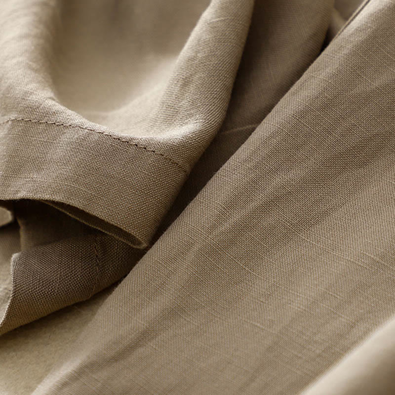 Pantalones de lino y algodón elásticos con bolsillos y botones en la parte delantera y trasera de color liso con Buddha Stones para mujer - image 22