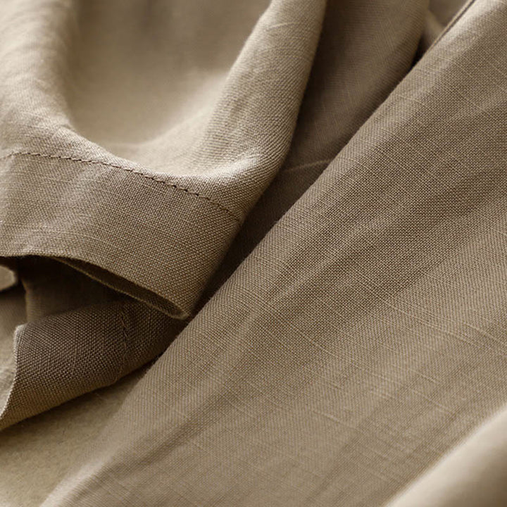 Pantalones de lino y algodón elásticos con bolsillos y botones en la parte delantera y trasera de color liso con Buddha Stones para mujer - image 22