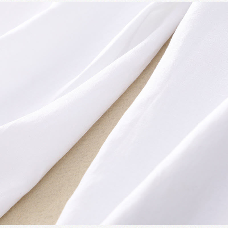 Pantalones de lino y algodón elásticos con bolsillos y botones en la parte delantera y trasera de color liso con Buddha Stones para mujer - image 28