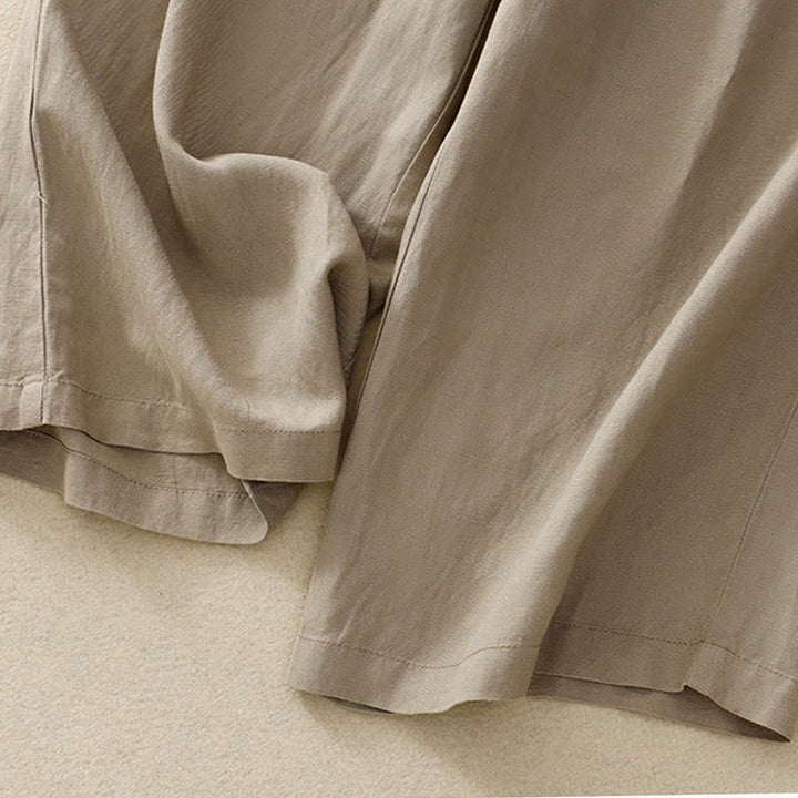 Pantalones de lino y algodón elásticos con bolsillos y botones en la parte delantera y trasera de color liso con Buddha Stones para mujer - image 23