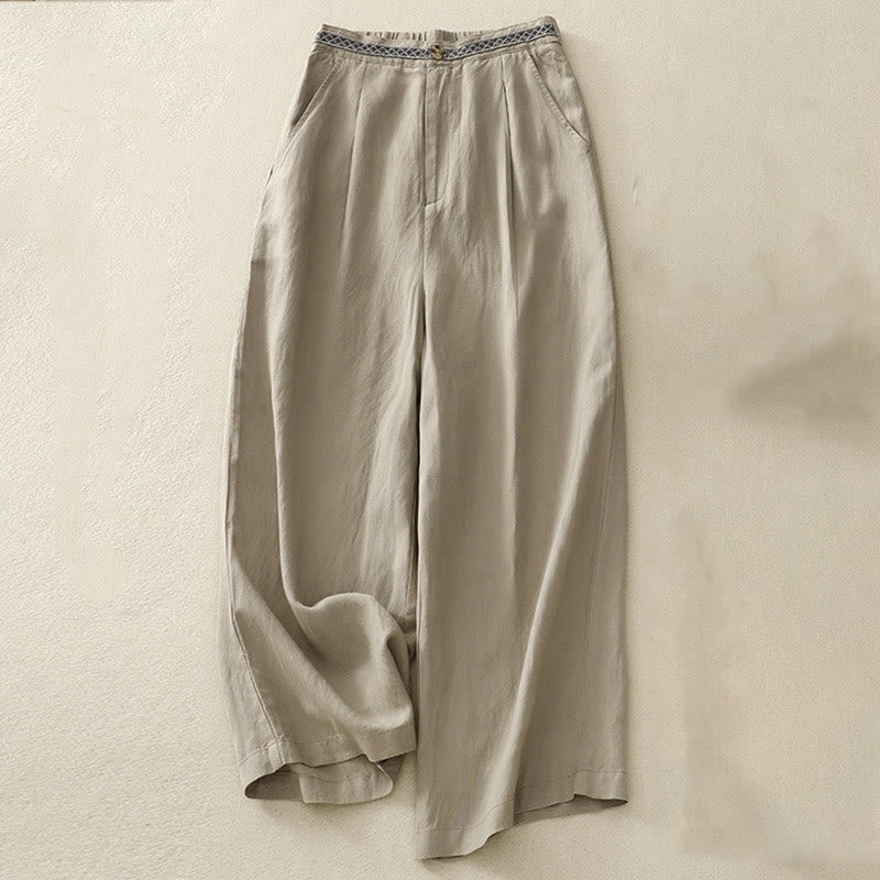 Pantalones de lino y algodón elásticos con bolsillos y botones en la parte delantera y trasera de color liso con Buddha Stones para mujer - Caqui oscuro - US8-10，UK/AU12-14，EU40-42 (2XL) - image 17