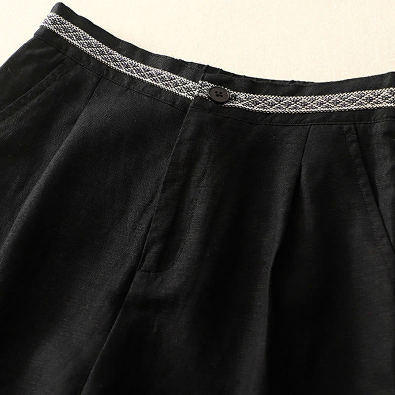 Pantalones de lino y algodón elásticos con bolsillos y botones en la parte delantera y trasera de color liso con Buddha Stones para mujer - image 31