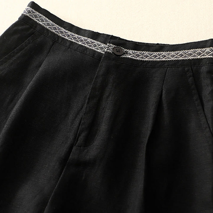 Pantalones de lino y algodón elásticos con bolsillos y botones en la parte delantera y trasera de color liso con Buddha Stones para mujer - image 31