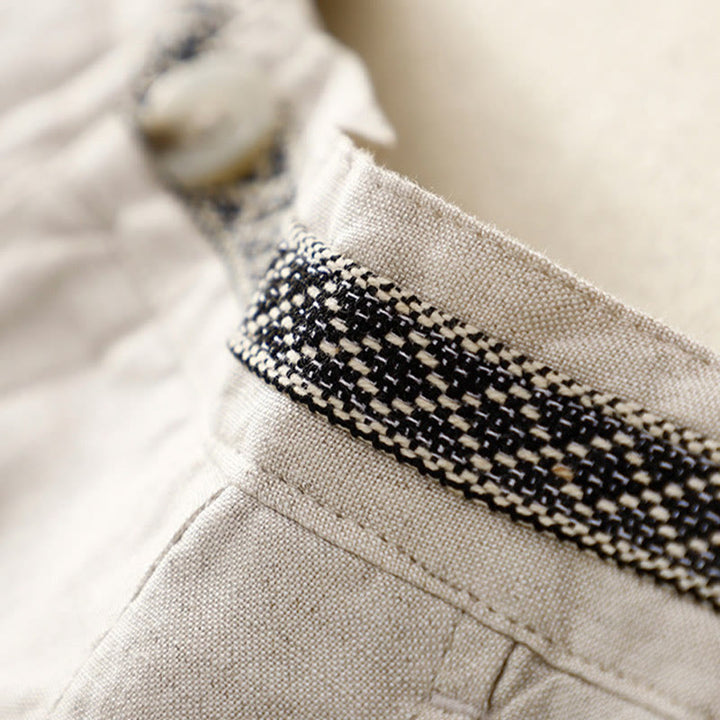 Pantalones de lino y algodón elásticos con bolsillos y botones en la parte delantera y trasera de color liso con Buddha Stones para mujer - image 6