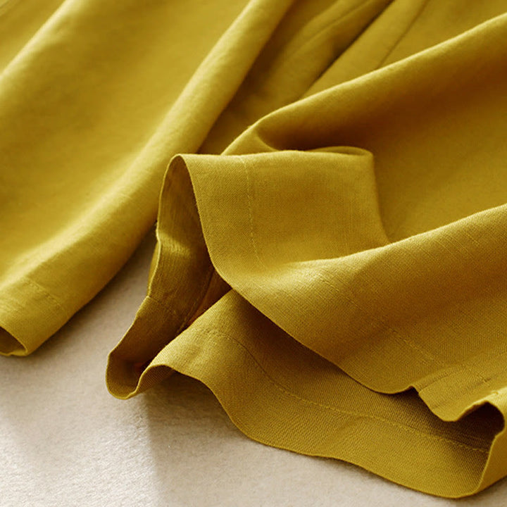 Pantalones de lino y algodón elásticos con bolsillos y botones en la parte delantera y trasera de color liso con Buddha Stones para mujer - image 15