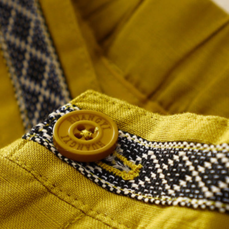 Pantalones de lino y algodón elásticos con bolsillos y botones en la parte delantera y trasera de color liso con Buddha Stones para mujer - image 12