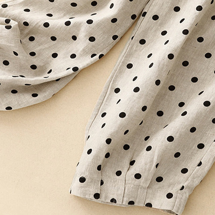 Pantalones de lino y algodón con cordón y lunares negros informales para mujer con bolsillos y Buddha Stones - image 12