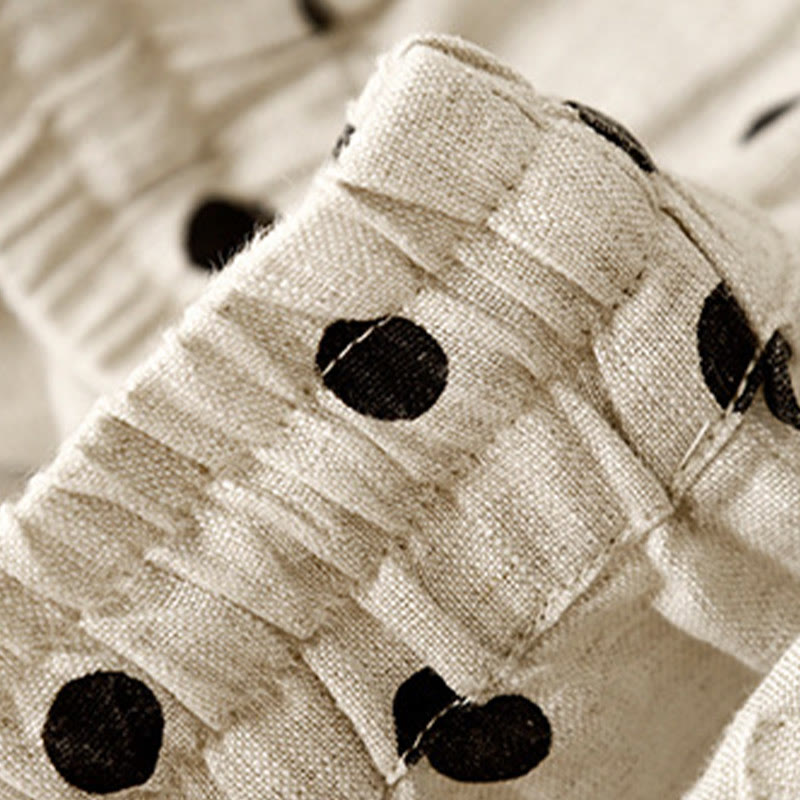 Pantalones de lino y algodón con cordón y lunares negros informales para mujer con bolsillos y Buddha Stones - image 6