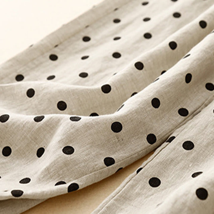 Pantalones de lino y algodón con cordón y lunares negros informales para mujer con bolsillos y Buddha Stones - image 8