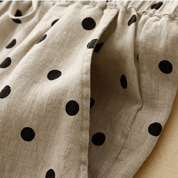 Pantalones de lino y algodón con cordón y lunares negros informales para mujer con bolsillos y Buddha Stones - image 7
