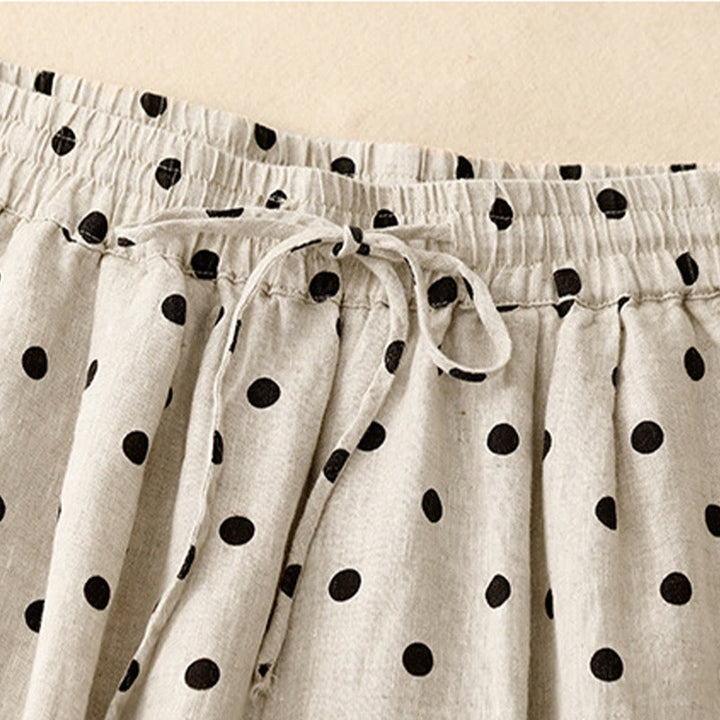 Pantalones de lino y algodón con cordón y lunares negros informales para mujer con bolsillos y Buddha Stones - image 2