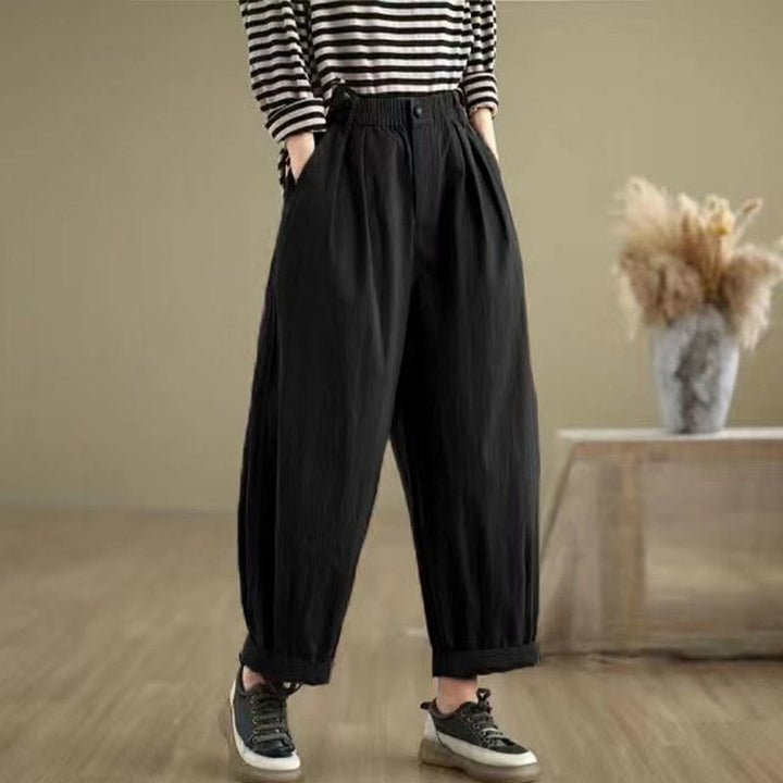 Pantalones casuales de mujer Buddha Stones de color liso con cintura elástica y botones en la parte superior, con bolsillos - Negro - US8-10，UK/AU12-14，EU40-42 (2XL) - image 11