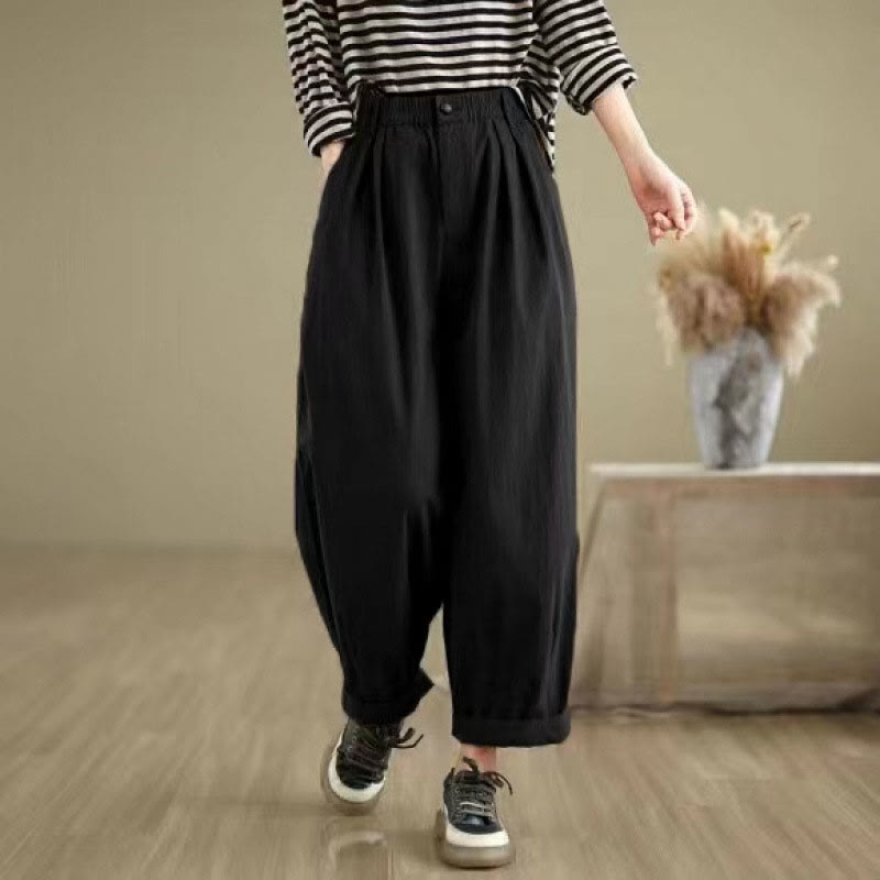 Pantalones casuales de mujer Buddha Stones de color liso con cintura elástica y botones en la parte superior, con bolsillos - image 12