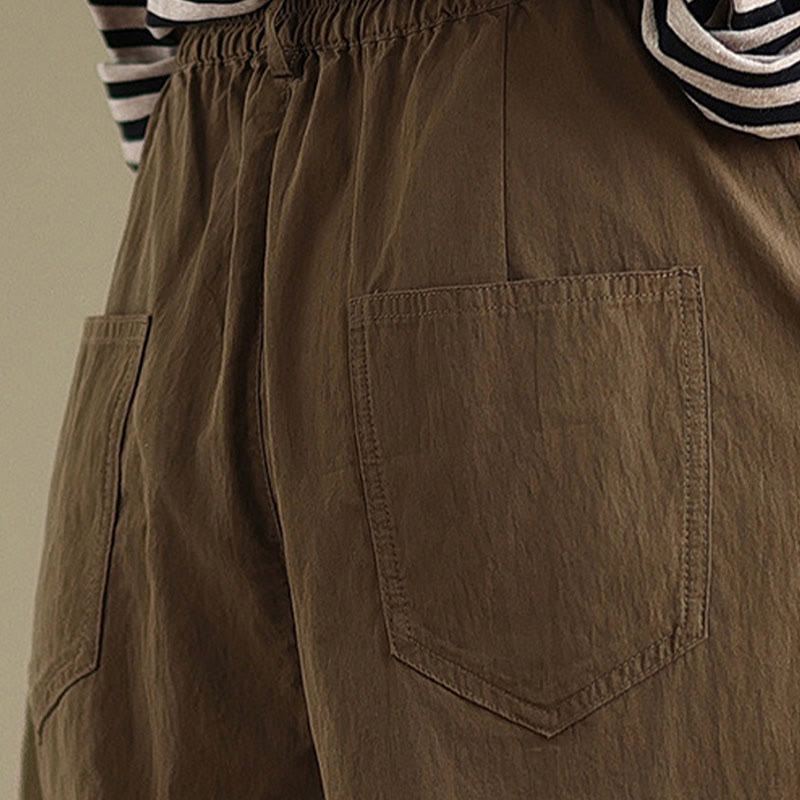 Pantalones casuales de mujer Buddha Stones de color liso con cintura elástica y botones en la parte superior, con bolsillos - image 9