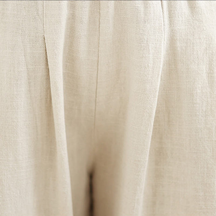 Pantalones de lino y algodón con cintura elástica cónica de color liso informales para mujer con bolsillos y Buddha Stones - image 16