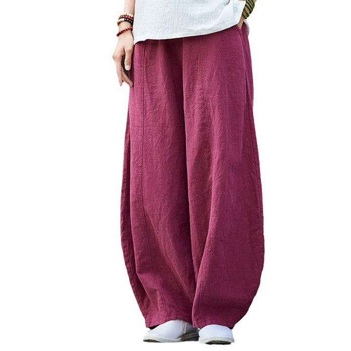 Pantalones de mujer de algodón y ramio con forro polar y cintura elástica de color liso y casual con Buddha Stones y bolsillos - image 19