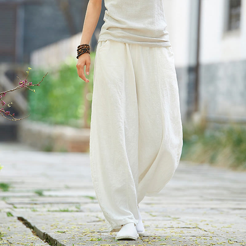 Pantalones de mujer de algodón y ramio con forro polar y cintura elástica de color liso y casual con Buddha Stones y bolsillos - image 22