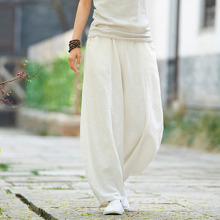 Pantalones de mujer de algodón y ramio con forro polar y cintura elástica de color liso y casual con Buddha Stones y bolsillos - image 22