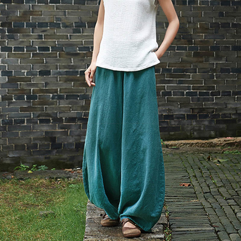 Pantalones de mujer de algodón y ramio con forro polar y cintura elástica de color liso y casual con Buddha Stones y bolsillos - image 45