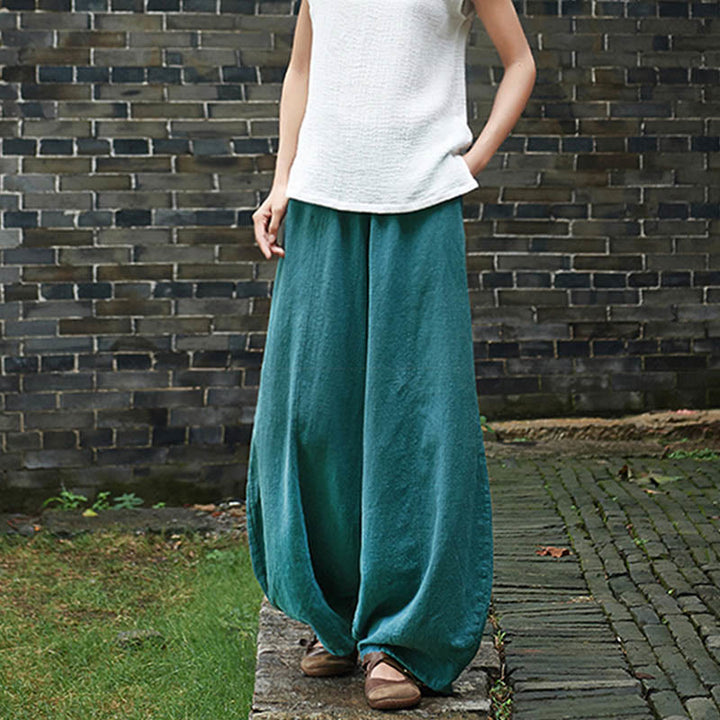 Pantalones de mujer de algodón y ramio con forro polar y cintura elástica de color liso y casual con Buddha Stones y bolsillos - image 45