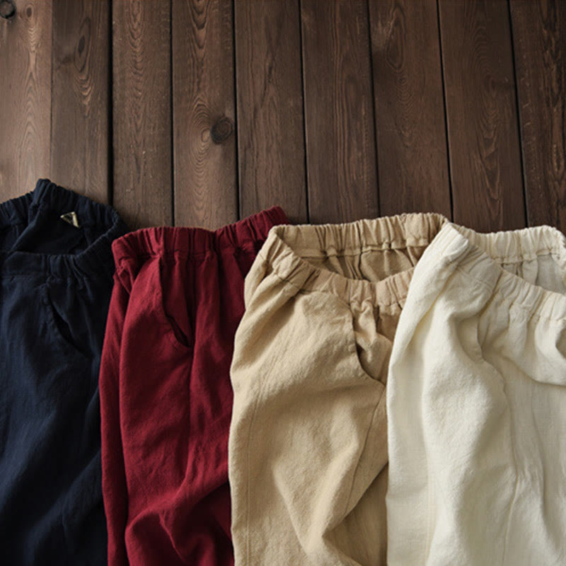 Pantalones de mujer de algodón y ramio con forro polar y cintura elástica de color liso y casual con Buddha Stones y bolsillos - image 49