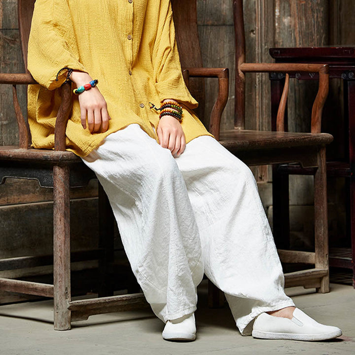 Pantalones de mujer de algodón y ramio con forro polar y cintura elástica de color liso y casual con Buddha Stones y bolsillos - image 25