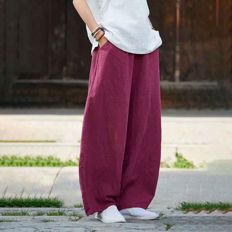Pantalones de mujer de algodón y ramio con forro polar y cintura elástica de color liso y casual con Buddha Stones y bolsillos - image 14