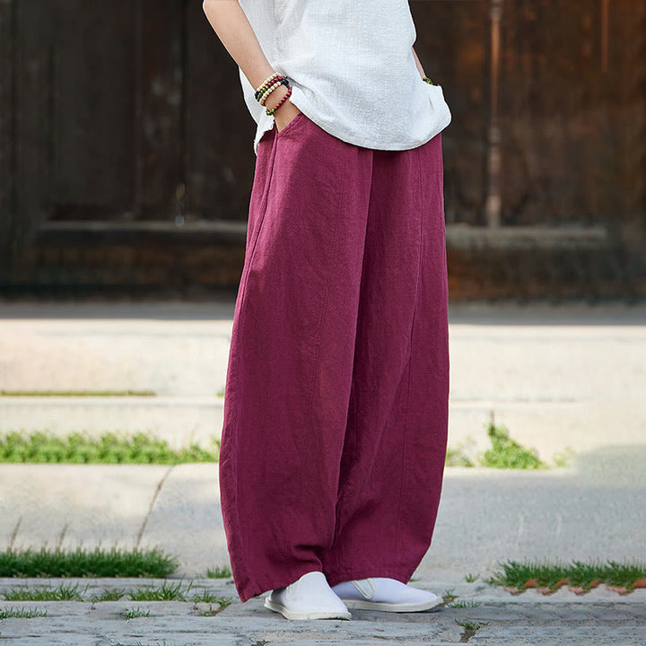 Pantalones de mujer de algodón y ramio con forro polar y cintura elástica de color liso y casual con Buddha Stones y bolsillos - image 14