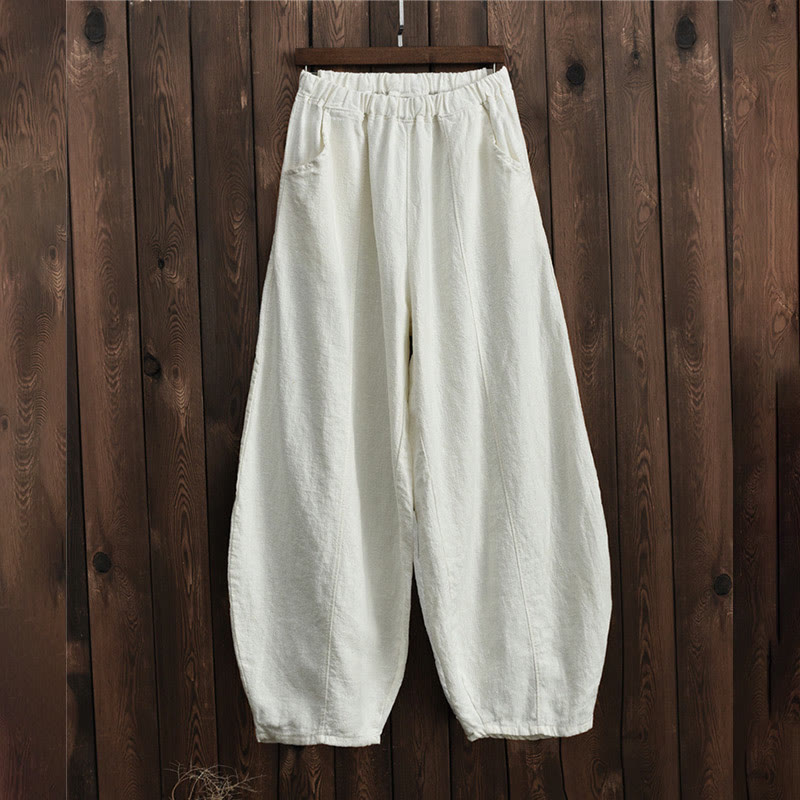 Pantalones de mujer de algodón y ramio con forro polar y cintura elástica de color liso y casual con Buddha Stones y bolsillos - image 26