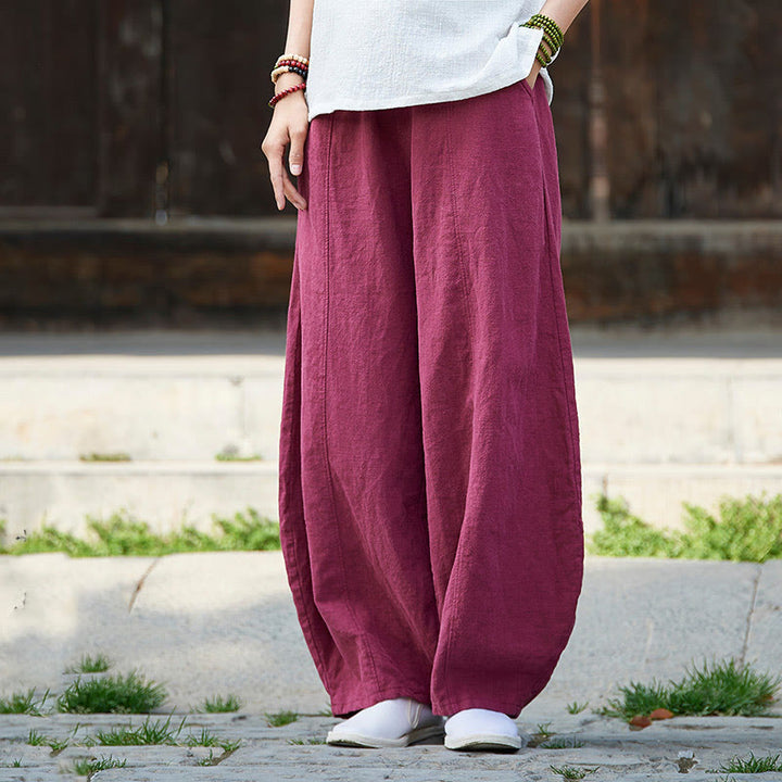 Pantalones de mujer de algodón y ramio con forro polar y cintura elástica de color liso y casual con Buddha Stones y bolsillos - Rosa oscuro - US4，UK/AU8，EU36 (L) - image 11