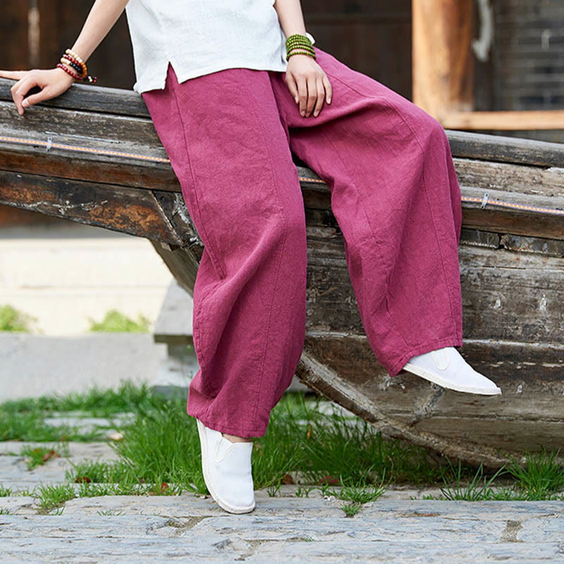 Pantalones de mujer de algodón y ramio con forro polar y cintura elástica de color liso y casual con Buddha Stones y bolsillos - image 16
