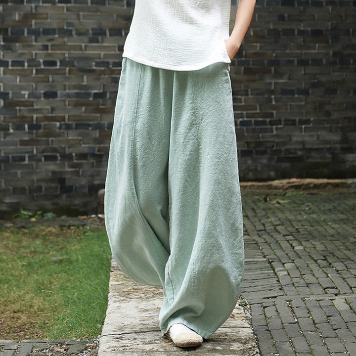 Pantalones de mujer de algodón y ramio con forro polar y cintura elástica de color liso y casual con Buddha Stones y bolsillos - image 37
