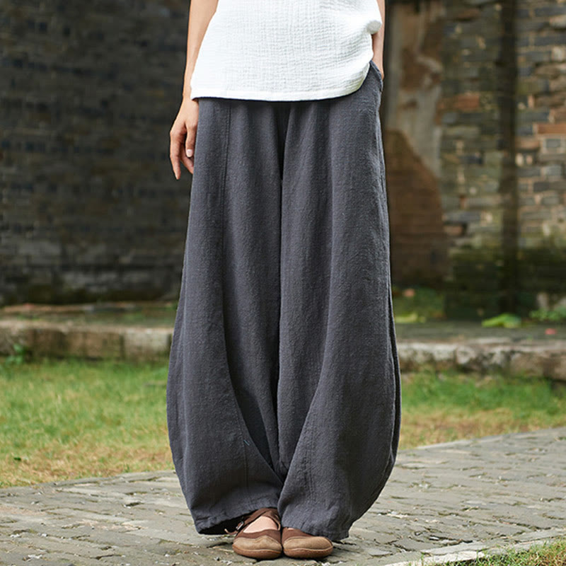 Pantalones de mujer de algodón y ramio con forro polar y cintura elástica de color liso y casual con Buddha Stones y bolsillos - image 40