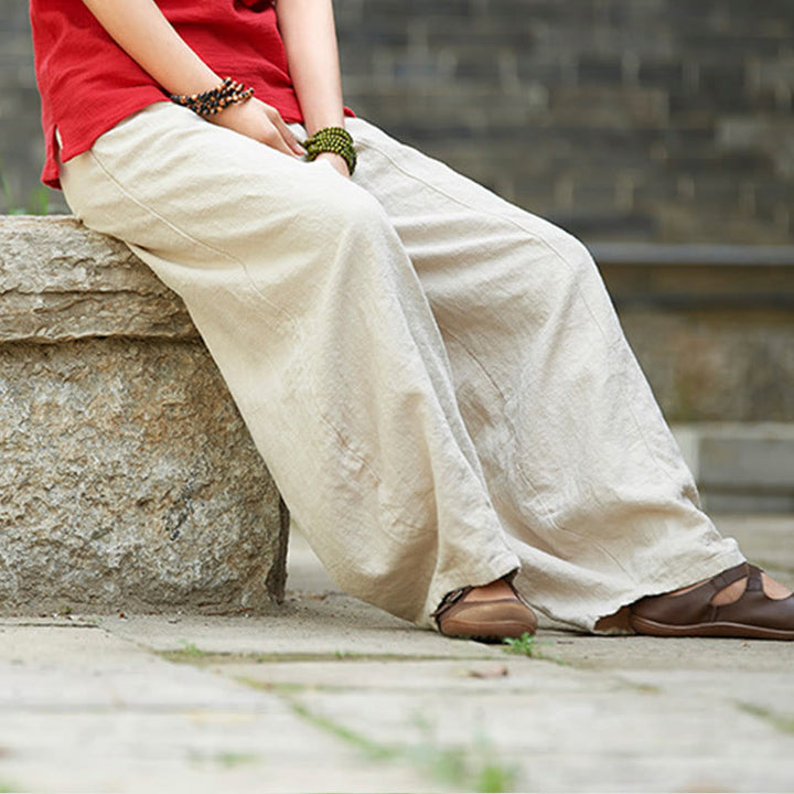 Pantalones de mujer de algodón y ramio con forro polar y cintura elástica de color liso y casual con Buddha Stones y bolsillos - image 4